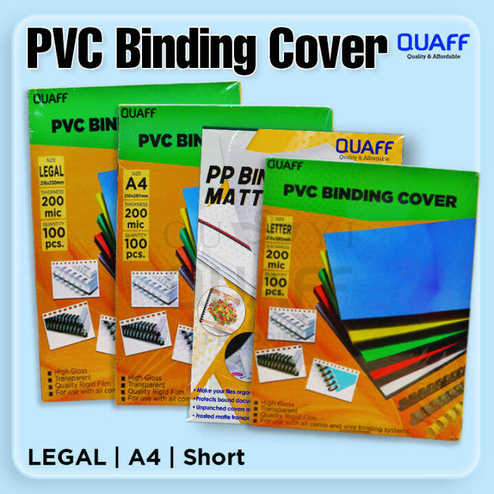 QUAFF Clear PVC Binding Cover Short / A4 / Long Size 200 Microns (100