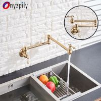 Brushed Golden Single Lever Rotate Folded Wall Mounted Sink Bathroom Kitchen Faucet 360 Rotation Faucet Only Cold Water