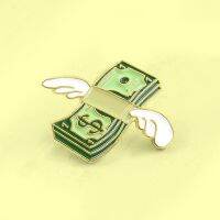 Angel Wings Banknote Dollar Brooch Angel wings Bundled Enamel Pins Fashion brooch Backpack jewelry Aretes Brincos Bijoux Gift