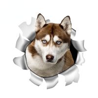 Etie 13cm x 12.6cm Siberian Husky Car Sticker Torn Metal Vinyl Decal Reflective Sticker Animal Car Styling Pet Dog Decals Bumper Stickers  Decals Magn