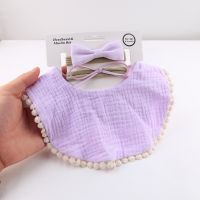 【CC】 3Pcs/Set Muslin Cotton Baby Bibs Newborn Boys Faux Suede Bow Tie Headband Kids Feeding Burp Cloths Scarf