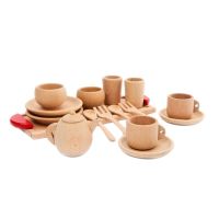 1Set Wooden Tableware Tools Tea Pot Tea Cup Teatime Party Play Toy Dollhouse Miniature Kitchen Tableware Accessories for Kids