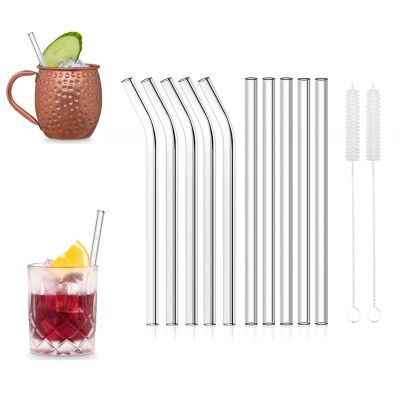 ۞卍❉ 10pcs Short Glass Straws Reusable Drinking Straws with Cleaning Brush Eco-Friendly Cocktail Straws for Smoothies Dishwasher Safe