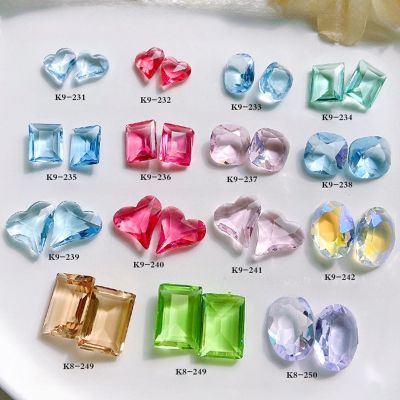 5pcs K9 Crystal Diamond Pointed Bottom Special-shaped Nail Art Decoration Charm Sparking Heart Square Rhinestone Manicure