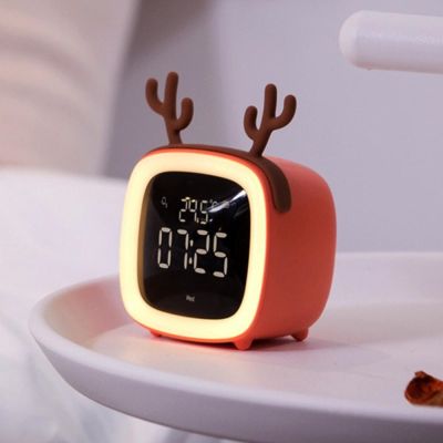 Cartoon Rabbit Ear Alarm Clock LED Digital Display Clock Rechargeable Animal Ears Clock Kids Room Desktop Decor with Nigh Light