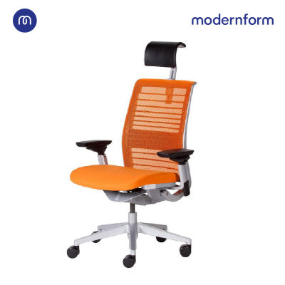 Modernform เก้าอี้เพื่อสุขภาพ รุ่น Think v2 Platinum พนักพิงศรีษะหุ้มผ้าสีดำ พนักพิงสีส้ม  Steelcase รับประกัน 12 ปี