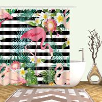 【Bathroom sale】 TropicalFlamingo ม่านอาบน้ำห้องอาบน้ำ Curtain Dollpolyestercurtain With Hooks