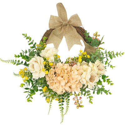 Artificial Hydrangea Wreath with Eucalyptus Leaves Spring &amp; Summer Wreath for Front Door Wedding Party Home Decoration