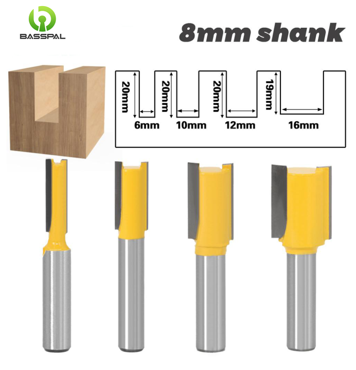 BassPal Straight/Dado Router Bit 3/8 W x20 H 8 Shank Cutter for Wood