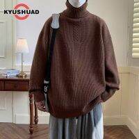 KYUSHUAD เสื้อลำลองผู้ชาย ชุดเดทึบสีอบอุ่นเสื้อกันหนาวคอเต่าสีดำใส่ลำลองคอสูงเสื้อถัก