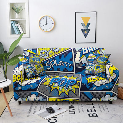 Cartoon Patchwork Pattern Elastic Sofa Covers for Living Room Slipcovers Hippie Hip Pop Couch Cover Corner Sofa Cover 1-4 Seat