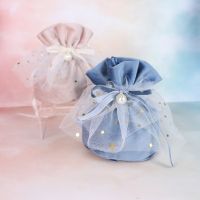 Luxury Drawstring Velvet Gift Bags With little Star Gauze&amp;Pearl Jewelry Pouches Christmas Decor Wedding Favor Gift Wrapping Gift Wrapping  Bags