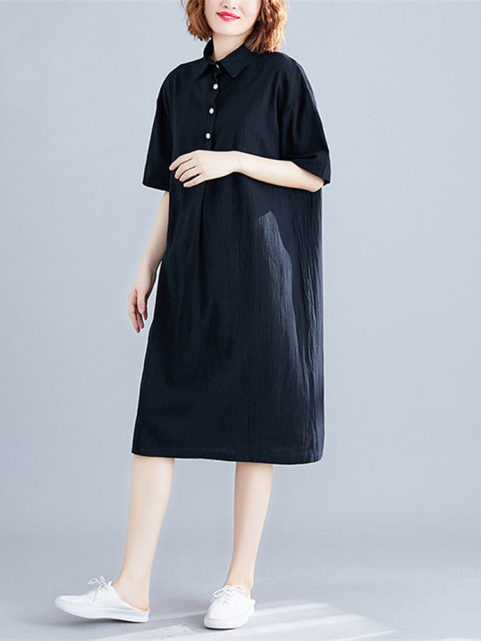 new-arrival-korea-style-street-fashion-chic-gilrs-blouse-summer-dress-short-sleeve-plus-size-women-casual-midi-dress