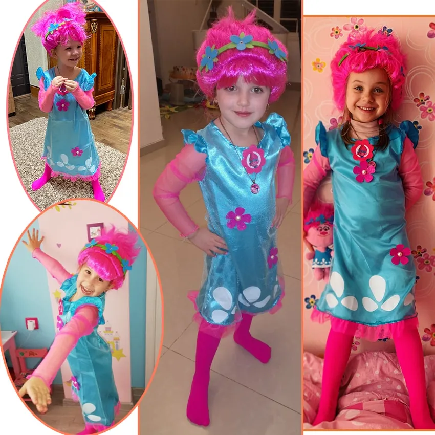 Kids Costumes Girls Dresses Trolls Poppy Costume Dress For Girls Halloween  Costumes for Kids Carnaval Costume Fancy Dress 