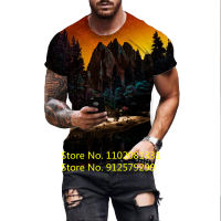 2023 newHarajuku 3D Print T-Shirt Fashion Casual Mens Tshirt Flower Scenery Short Sleeve Streetwear Tee