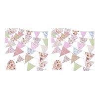 40Ft Fabric Bunting, 84Pcs Outdoor Bunting Banner,Floral Vintage Cotton Triple-Cornered Flag for Garden Birthday Party