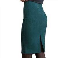 Women Skirts Suede Solid Color Pencil Skirt Female Autumn Winter High Waist Bodycon Vintage Suede Split Thick Stretchy Skirts