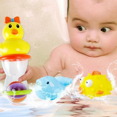 5pcs/set Stacked Cup Baby Play Toys In Water Duck Ocean Fish Water Spraying Bath Toy