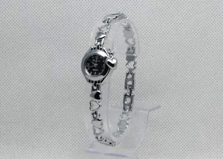 นาฬิกาโซ่เงิน-mode-korea-นาฬิกาสร้อยข้อมือรูปหัวใจพีชสร้อยข้อมือควอตซ์สำหรับสุภาพสตรีชุดนาฬิกานาฬิกา