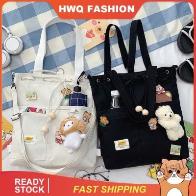 【hot sale】❡ C16 【HWQ】Korean Version Canvas Bag Female 2022 New Style One-Shoulder Messenger Large-Capacity Student tote bag aesthetic tote bag