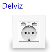 Delviz ปลั๊กไฟยูเอสบีติดผนังแผงสไตล์ใหม่ซิงค์ห้องนอน AC 110V-250V ฝังผนัง16A เต้าเสียบมาตรฐาน EU USB คู่