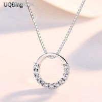 ﹊ 925 Stamp Fashion Silver Color Necklaces Round Crystal Zircon Wedding Pendants Necklaces Women Jewelry