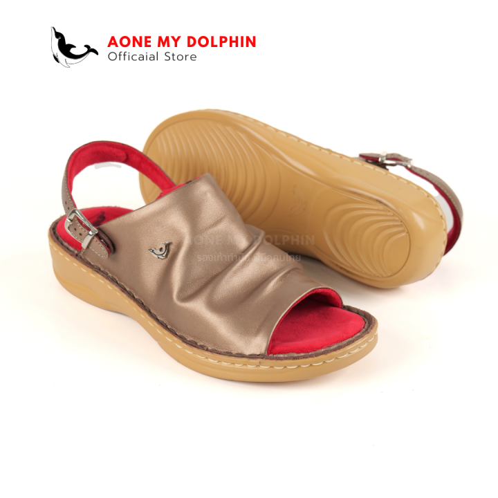 aone-my-dolphin-ลิขสิทธิ์แท้-wd74-รองเท้าหนังแท้-รองเท้าเพื่อสุขภาพ-รองเท้าส้นแบนแบบรัดส้น-พื้นนุ่มพิเศษ-ใส่สบายเท้า