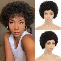 Short Afro Kinky Curly Wig Pixie Cut Brazilian Human Hair Short Jerry Curly Wig For Black Women 180% Density Cheap Glueless Wigs Hand Tool Parts Acces