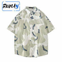 RUNAY เสื้อเชิ้ตแฟชั่น Mens shirts มัดย้อม ทันสมัยและเรียบง่าย