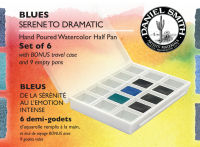 DANIEL SMITH Hand Poured Watercolor Half Pan Set, Blues – Serene to Dramatic (6 half pan) W285650004