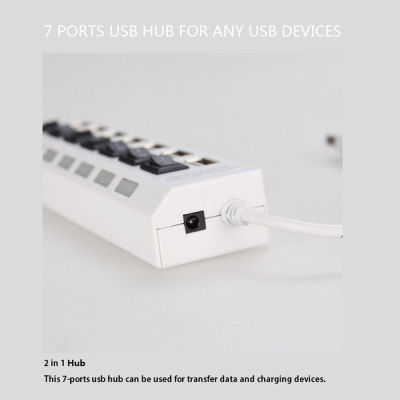 7 Ports USB Hub Splitter with OnOff Switches Long Cord for Laptop Desktop PC Computer Charging Devices Data Transfer