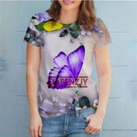 2023 newFashion Butterfly 3D Print Women Ladies T-Shirt Animal Harajuku Round Neck Short Sleeve Tees