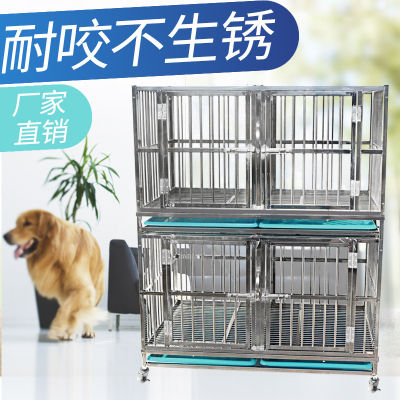 Spot parcel post Mother and Child Cage Stainless Steel Multi-Layer Dog Cage White Steel Cage Double Layer Three-Layer Dog Crate Small, Medium and Large Dogs Bichon Teddy