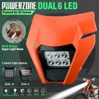 Powerzone ไฟไฟสวมศีรษะสำหรับกิจกรรมกลางแจ้งไฟหน้ารถมอเตอร์ไซค์แบบ LED รถจักรยานยนต์ Supermoto Fairing สำหรับ KTM EXC SXF จักรยานยนต์วิบากโมโตครอสไฟหน้ารถมอเตอร์ไซค์แบบ LED Enduro