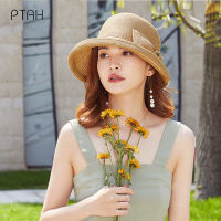 [PTAH] Fashion Womens Straw Hats Summer Sun Protection Breathable Caps UPF50+ Foldable Adjustable Hats 100 Natural Plant Fiber