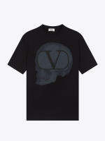 VALENTINO X เสื้อยืดผู้ชายพิมพ์ลายกะโหลก CO-BRANDED,เสื้อยืดแขนสั้น