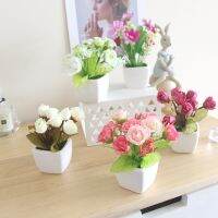 Artificial Plants Flowes With Mini Pot Fake Mini Rose Flowerse Plants Indoor For Home Weeding Party Decora Offcie Table Decora Garden Outdoor Indoor Decor