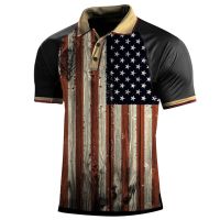 【CC】✉❖◎  Mens Polo Shirt Causal Fashion Sweatshirt America Flag Printed T Short Sleeve Homme Streetwear Loose Top