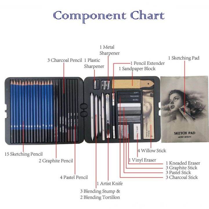 50-ชิ้นดินสอชุดเครื่องเขียนชุดมืออาชีพร่างภาพวาดดินสอชุดชุดไม้ดินสอสำหรับอุปกรณ์ศิลปะโรงเรียนนักเรียนปากกา