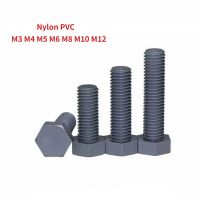 5-50ชิ้น M4 M3 M5 M10 M8 M12พีวีซีสีเทาไนลอนนอก Hex Bolt เมตริกด้ายหกเหลี่ยมสกรูด้านนอก6มม.-100มม.