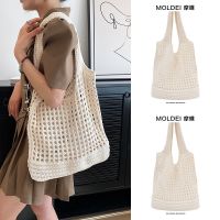 Summer large-capacity beige one-shoulder tote bag women 2023 new seaside beach straw woven hollow woven bag 【BYUE】