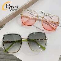 (Bros Woo) แฟชั่นใหม่ Frameless แว่นกันแดดกรอบใหญ่ไล่โทนสีชายหาดเฉดสีสำหรับผู้หญิง