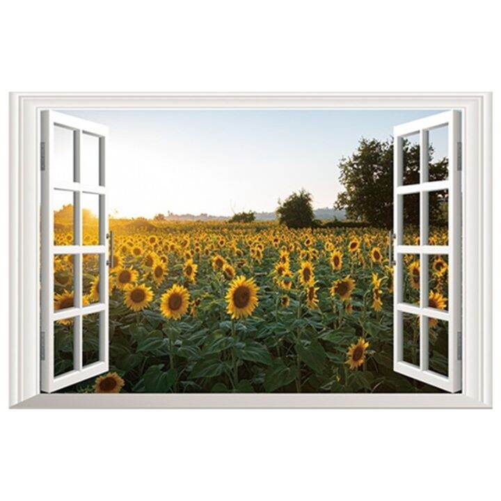 NEW】 Outside the Window Sunflowers Landscape 3D Wall Art Vinyl ...