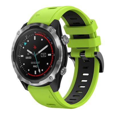 สำหรับ Garmin Descent MK 2 26มม. ซิลิโคนกีฬาสองสีสายนาฬิกาข้อมือ (สีเขียวมะนาว + สีดำ)