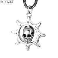 100% 925 Silver Skull Wheel Pendant Necklace Real Silver Man Pendant Hiphop Jewelry