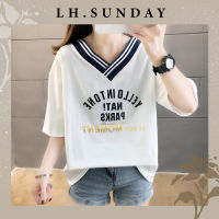 LH.Sunday  ลุคชิลๆสบายๆเสื้อยืดขอวีผ้านิ่มใส่สบาย ราคาประหยัดงานดีมากเวอร์