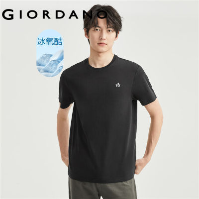 GIORDANO Men T-Shirts High-Tech Cooling Summer Tee Letter Embroidery Short Sleeve Crewneck Comfort Casual Tshirts 01023408 vnb