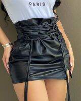 [COD] Lace-up Waist Leather Skirt Skirts