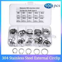 100pcs M8-M18 Circlips For Shaft 304 Stainless Steel Type C Shaft Retaining Ring Circlip Snap Rings Assortment Kit Set Coil Springs