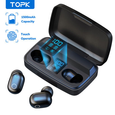 TOPK T10 TWS Bluetooth V5.0 Wireless Headphones Fingerprint Touch Bluetooth earphone 1500mAh Charging Box Sports earbuds